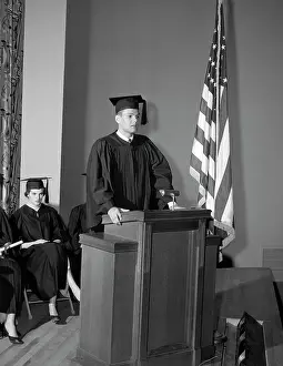 Diplomas: 1950s Valedictorian Giving Speech