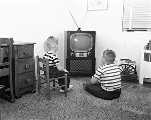 Captivated: 1950s Back View Of 2 Boys In Striped