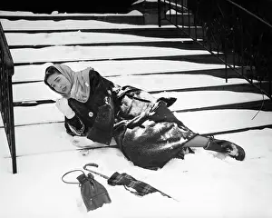 Xeroxed: 1950s Woman Lying On Snow Covered