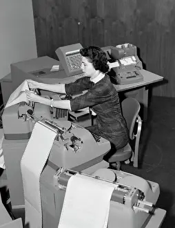 Printout: 1950s Woman At Work Station Surrounded