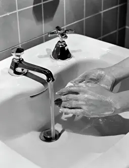 Faucet: 1950s Woman'S Hands Lathering