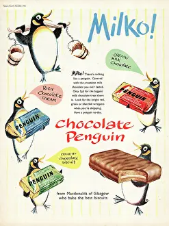 Confectionary: 1952 UK advert Chocolate Penguin biscuit