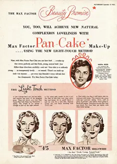 Factor: 1953 UK magazine advert Max Factor Pan-Cake