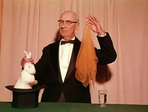Sleight: 1960s 1970s MAGICIAN PULLING A WHITE RABBIT OUT