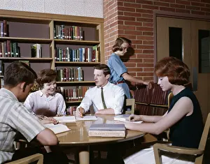 Libary: 1960s 5 Students Round Table In
