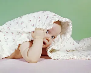Peekaboo: 1960s Baby Hiding Under Blanket looking out looking at Ca