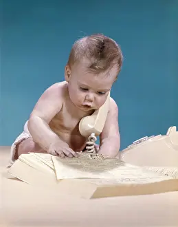 Babys: 1960s Baby Reading Phone Book