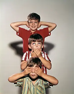 Ignore: 1960s BOYS POSING AS THREE WISE MONKEYS SEE NO