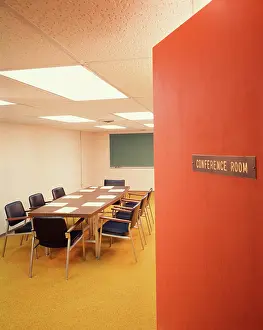 Ajar: 1960s CONFERENCE ROOM INTERIOR WITH TABLE CHAIRS