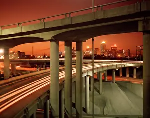Ramps: 1960s EVENING SKYLINE AND ELEVATED HIGHWAY FORT