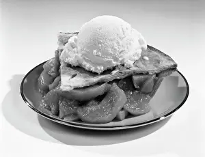 Vanilla: 1960s STILL LIFE OF SLICE OF PEACH PIE WITH VANILLA