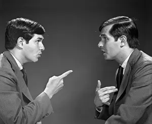 Doubting: 1960s Man Double Exposure Talking