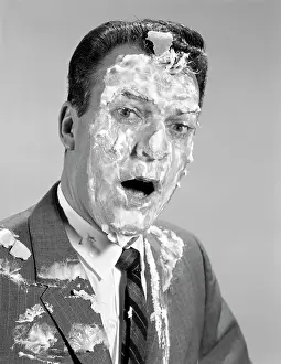 Meringue: 1960s Man Face Shoulders Pie In