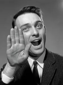 1960s Man Hand Up Stop Halt Gesture
