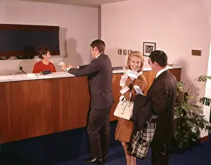 Cashier: 1960s Three People In Line Waiting