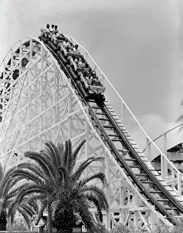 Latticework: 1960s People Riding Roller Coaster