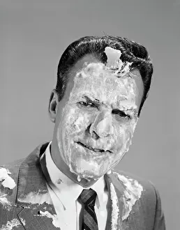 Embarrassment: 1960s Portrait Man Covered In