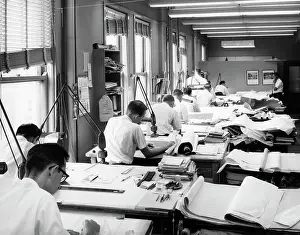 Drafting: 1960s Rearview Of Engineers In