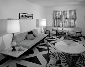 Linoleum: 1960s Rec Room Interior With Geometric