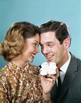 Foreheads: 1960s Smiling Couple Touching Foreheads looking at each O