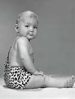 Pelt: 1960s SIDE VIEW PORTRAIT GRUMPY EXPRESSION BABY
