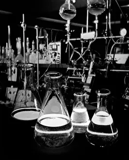 Shadowed: 1970s Lab Shot With Beakers On