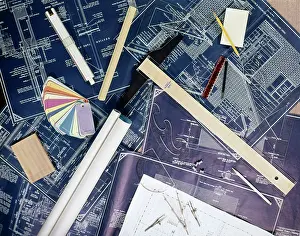 Templates: 1970s Still Life Of Building Blueprints