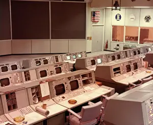 High Tech: 1970s Nasa Empty Computer Room Controls and Monitors for