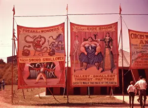 Abnormality: 1970s PAINTED CANVAS CARNIVAL CIRCUS SIDESHOW