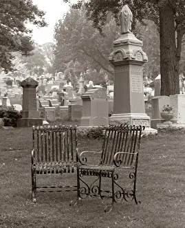 Ferrous: 1970s Two Empty Rusty Wrought Iron Chairs Together on Gra