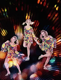 Overlay: 1970s TRIPLE EXPOSURE OF YOUNG WOMAN IN PATTERNED