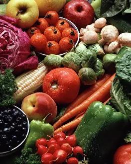 Sprout: 1980s VEGETABLES STILL LIFE WITH FRUIT