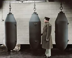Explosive: 2, 000-pound bombs hanging from a huge shell-loading