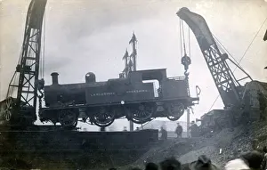 Suspended: 2-4-2 Tank Engine Suspended by Cranes, Rochdale, Lancashire