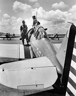 Flaps: 2 Army Pilots Standing Fuselage of Sliding Cockpit