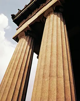 Timeless: 2 FLUTED GREEK DORIC COLUMNS ANGLE LOOK UP CLASSICAL