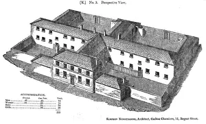 Blueprint: 200-pauper workhouse, perspective view