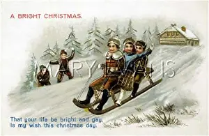 Toboggans: 3 KIDS TOBOGGANING C1905