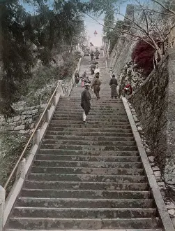 Passageway: 300 stone steps at the Moon Temple, Kobe, Japan