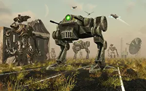 Hi Tech: A 3D conceptual image where man uses machines on the ?
