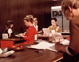 Mainframe: 5 Women Office Workers Desks Computer Mainframe Telephone
