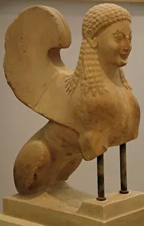 Votive: 6th century BCE. Votive statue of a sphinx. BC 560-550. Acro