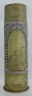 Damascene: 77 mm German engraved artillery shell case - Bezalel School