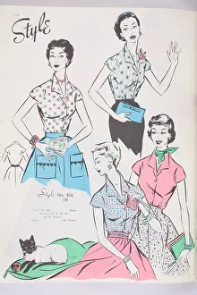 950s: 950s, dress pattern, colour illustration, women's