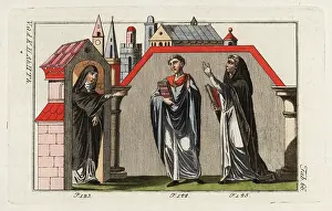 12th Century: Abbess, priest and monk, 12th century