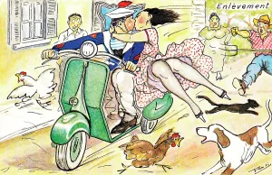Poli: Abduction scene on a comic French postcard