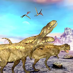 Azhdarchid: Abelisaurus theropod dinosaurs hunt for their next prey