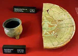 Finnish: Aboa Vetus & Ars Nova. Ceramic pieces. Right, German dish of