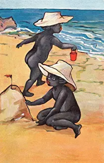 Sandcastles: Aboriginal Children - making a sandcastle