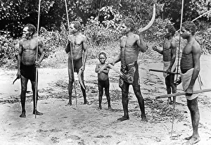 Aborigines: Aborigines with throwing sticks Queensland Australia